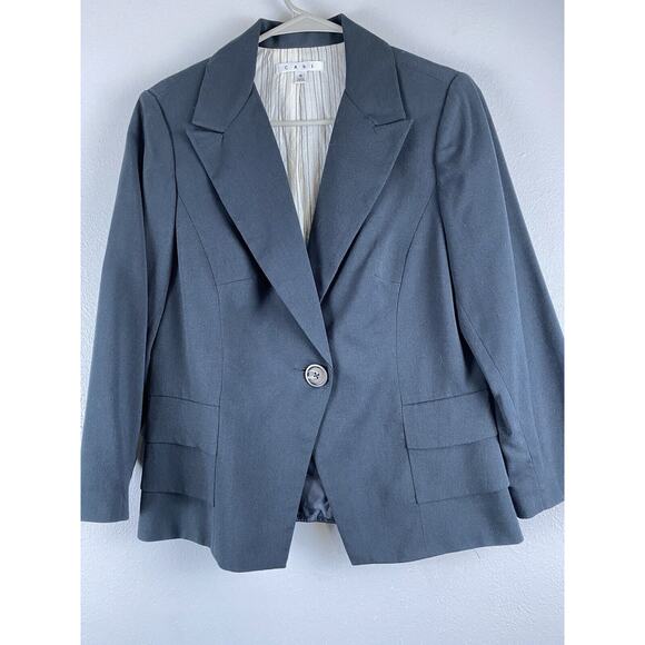 CaBi Sz 8 Black One Btn Cropped Shldr Pads Short Peplum Layers LS Blazer Jacket - Picture 1 of 13